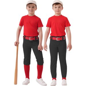 Pantalones de béisbol QBK con 2 calcetines y 1 cinturón para niños, conjunto informal de algodón, talla 2-17 años - Product Image 4