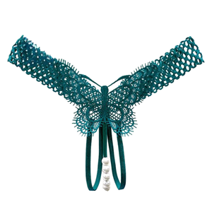 Culotte <span class=keywords><strong>string</strong></span> sexy et provocante en fibre de bambou brodée transparente avec lacets à la taille, pour femmes, avec insertion de perles - Product Image 1