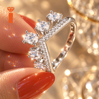 Bague empilable en argent S925 avec moissanite, forme diadème en V, 0,756 ct, pavé de pierres ovales multiples, pour femme, style statement, vente en gros