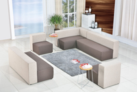 Canapé de réception de bureau moderne, base en fer, modulaire, d'angle, confortable, ensemble de canapés en cuir, usage commercial