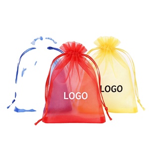 Sac en organza de haute qualité avec cordon de serrage, logo personnalisé, pochette en maille transparente pour cadeaux de mariage, bonbons, bijoux, emballage - Product Image 1