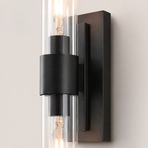 Lámpara de pared de cristal para uso residencial y comercial, base de metal negro, para baño, tocador, pasillo, villa, hotel, iluminación interior. - Product Image 2