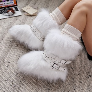 Nouveautés d'hiver, bottes en fausse fourrure pour femmes, style Y2k, bottes <span class=keywords><strong>de</strong></span> neige avec ceinture, <span class=keywords><strong>chaussures</strong></span> moelleuses et duveteuses <span class=keywords><strong>de</strong></span> luxe, bottes <span class=keywords><strong>de</strong></span> <span class=keywords><strong>ski</strong></span> chaudes et confortables mi-mollet - Product Image 6