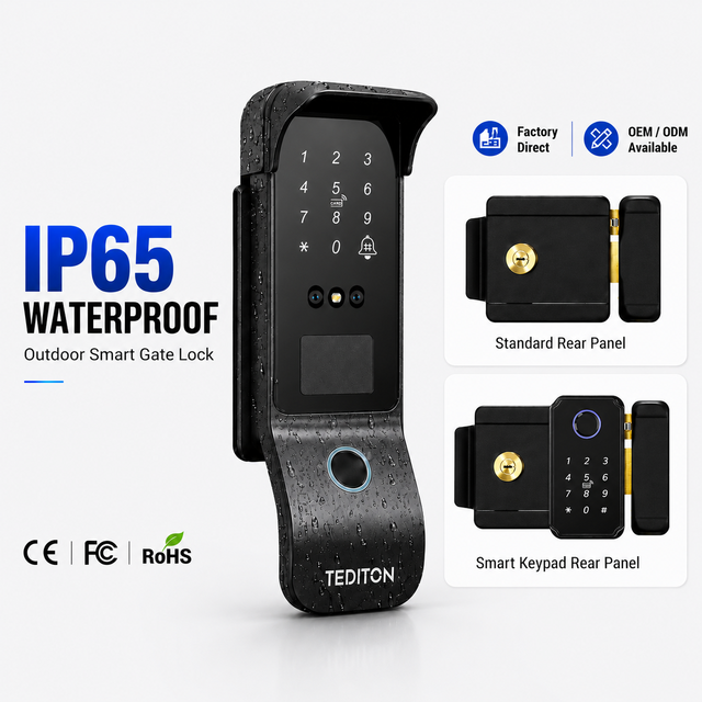 Tediton IP65 Waterproof Outdoor Smart Door Lock with Fingerprint Code Card Key Tuya TTLock App Control for Villa Gate Metal Door
