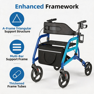 Déambulateur pliable à roulettes avec siège respirant et sac amovible, 17,6 lb - 350 lb, déambulateur à <span class=keywords><strong>4</strong></span> <span class=keywords><strong>roues</strong></span> réglable pour seniors - Product Image 5
