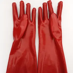 Guante de mano rojo de pvc para trabajo, interbloqueo de muñeca, Rojo