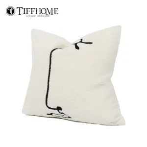 Tiff Home Customized New Product 45*45cm Embroidered White Abstract Face Cushion Cover For Home Decor