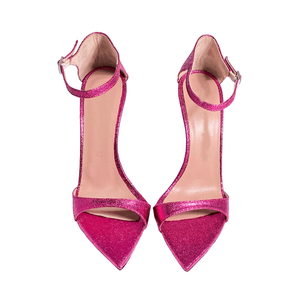 Sandalias de tacón alto para mujer con punta en pico, parte superior de purpurina <span class=keywords><strong>fucsia</strong></span>, tacón cubierto y correa con hebilla, ideales para fiestas 2026 - Product Image 2