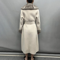 Manteau long en laine élégant d'hiver personnalisé Jancoco pour femmes, col et poignets en fourrure de vison, manteau en laine cachemire double face avec ceinture