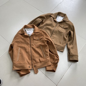 Tùy Chỉnh Men's Mùa Xuân Và Mùa Thu Retro Nâu Cà Phê Áo Khoác Da Lộn Chuyến Bay Ngắn Zip up Thêu Áo Khoác - Product Image 2