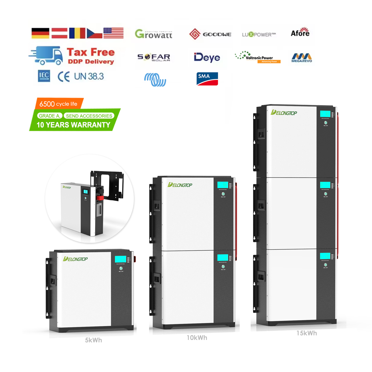 ЕС склад BYD Powerwall 48 В 100ah 200ah 5KWH 10KWH 15kw гибридная сетка Солнечная литий-ионная батарея Lifepo4