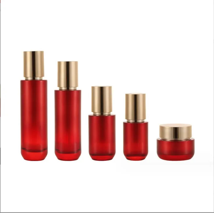 Logotipo aduaneiro vermelho high-end spray toner loção bomba essência cosméticos embalagem vermelha garrafa de vidro recipiente de frasco de 50g