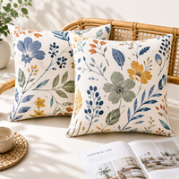 Housse de coussin OEM à imprimé végétal tropical, motif personnalisé Hibiscus et perroquet, texture douce