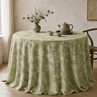 Nappe florale verte à motif de fleurs blanches, design botanique sauge et olive, couvre-table rond pour mariage et banquet