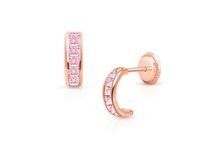 أقراط أطفال جديدة عالية الجودة من النحاس الفاخر المطلي بالذهب عيار 18 قيراط، مرصعة بالزركون المكعب الوردي بقطع الأميرة - Product Image 3