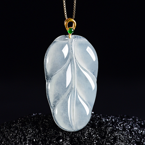 Colgante de Jade Natural Genuino Grado A con Diseño de Hoja - Estilo Hiphop, Buda, Bañado en Oro, Plata, Pieza Floral, Regalo para Mujer - Product Image 4