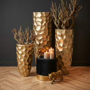 Modern Textured Gold Metal Floor Vase <b>Tall</b> Honeycomb Faceted Flower <b>Pot</b> Container Luxury Accent Vase for Corner Decoration - Product Image 1