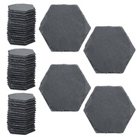Sous-verre de tapis de tasse en ardoise hexagonale de gravure laser antidérapante noire imprimée UV naturelle en gros pour café Camping extérieur