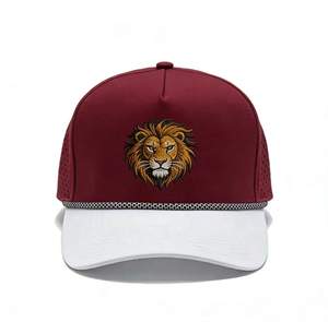 Casquette de baseball brodée Lion, respirante et perforée, style camionneur, réglable avec fermeture snapback, pour le golf et les sports de plein air, avec décoration en corde - Product Image 1