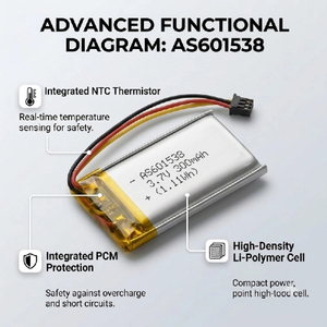 แบตเตอรี่ลิเธียมโพลิเมอร์แบบ Pouch 3.7V 300mAh 601538 ความจุสูง สำหรับอุปกรณ์อิเล็กทรอนิกส์สำหรับผู้บริโภคและของเล่น - Product Image 3