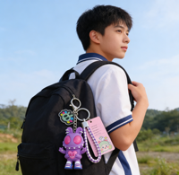 Porte-clés interactif en forme de lapin - Jouet fantaisie lumineux et sonore sensible au toucher - Pendentif original en gros
