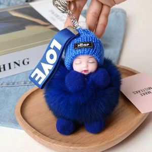 Cute Baby Doll Toy DropshipCute Sleeping Baby Doll <b>Key</b> <b>Chains</b> for Women Bag Toy <b>Key</b> Ring Fluffy Pom Pom Faux Fur Plush <b>Key</b> - Product Image 4