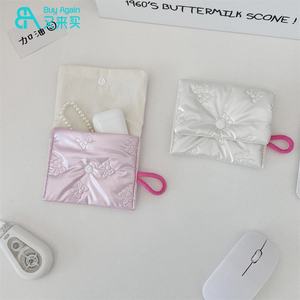 2025 tendencia Rosa Beige lindo lazo cremallera PU cuero pequeño acolchado Puff Puffy Puffer <span class=keywords><strong>Mini</strong></span> moneda lápiz labial maquillaje cosmético bolsa - Product Image 5