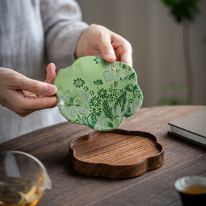 Support pour théière en bois de noyer, forme irrégulière, plateau de rangement pour cérémonie du thé en bois massif, facile à nettoyer, usage domestique - Product Image 2