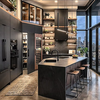 Desain Lemari Dapur Modern, Set Meja Makan, dan Lemari Kamar Mandi untuk Vila dengan Kombinasi Warna di Chicago