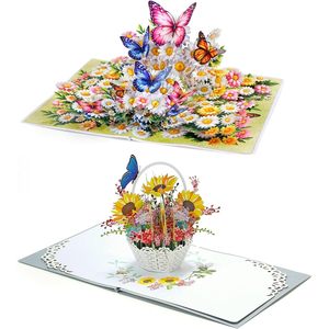 Tarjeta de Felicitación 3D Pop-Up para el Día de la Madre, con Diseño de Margaritas y Girasoles en Cesta, Acabado Mate, Impresión Digital Rectangular a 4 Colores - Product Image 1