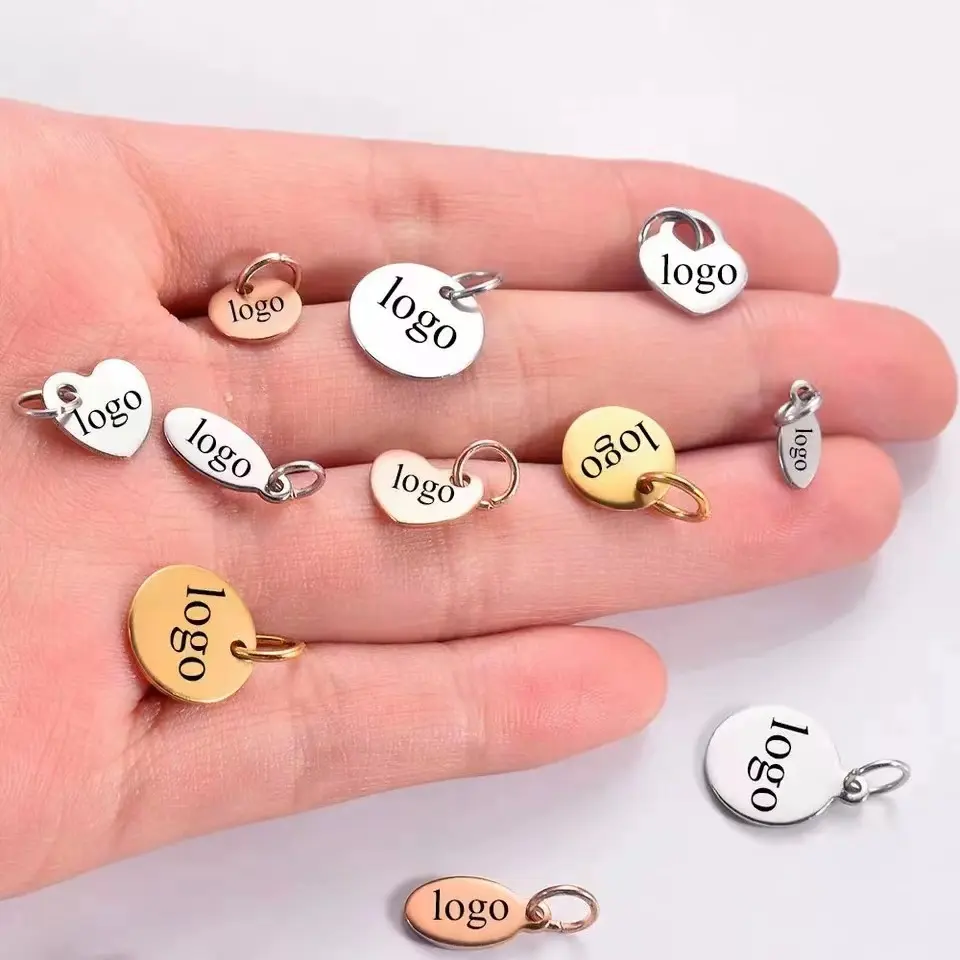 Accessoires de bijoux-étiquettes de collier nom de marque pour étiquette de chaîne étiquettes de LOGO personnalisées en acier inoxydable plaqué or pour collier