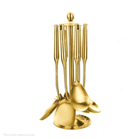 Ensemble d'ustensiles de cuisine 7 pièces en acier inoxydable poli miroir avec louche à soupe et spatules, en stock