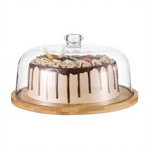 Plato para tartas de madera de acacia, soporte para tartas con tapa de vidrio, bandeja para servidor, plato giratorio decorativo para hornear, regalos de cumpleaños - Product Image 1
