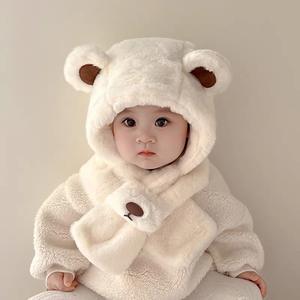 Ensemble bonnet et écharpe en polaire épais pour enfants et bébés, collection automne-hiver, avec cache-cou chaud et protection des oreilles, bonnet en peluche pour garçons et filles, modèle courant - Product Image 6