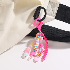 Porte-clés tendance avec pendentif, cordon de téléphone, visage souriant, lettres <span class=keywords><strong>LOVE</strong></span>, décorations perlées, cadeau idéal pour meilleure amie, accessoires mignons pour sac à dos - Product Image 4