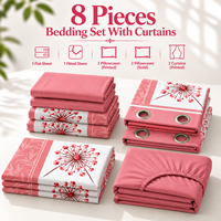 Vente en gros de linge de lit 8 pièces pour lit king size et queen size avec rideaux assortis, ensemble de literie en coton doux imprimé floral