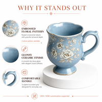 Taza de Café de Cerámica Europea con Base, Taza de Té de Porcelana con Estampado Floral, Decoración Elegante para el Hogar, Logotipo Personalizado, Regalo, Venta al por Mayor Directa de Fábrica