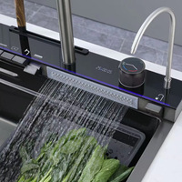 Robinet de cuisine multifonctionnel intelligent, design en cascade, moderne, carré, évier simple, trou unique, surface brossée, garantie 5 ans