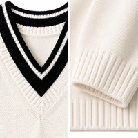 Pull en maille rayé col en V pour homme, style preppy, coupe oversize à épaules tombantes, pour cricket et tennis, vintage Ivy, anti-plis, hiver