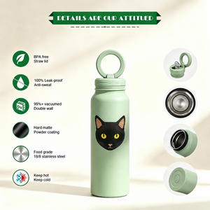 Botella de Agua de Viaje de Acero Inoxidable con Estampado de Dibujos Animados de Gatitos Personalizada, Libre de BPA, Aislamiento Térmico de 12-24 Horas, Tapa con Anillo Magnético - Product Image 3