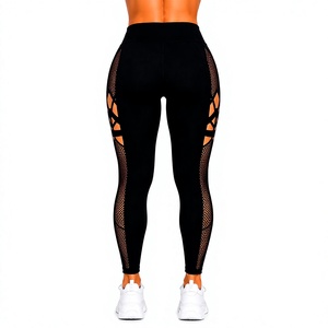 Leggings à taille haute pour femmes, avec panneaux en maille noire, extensibles, pour fitness, yoga et entraînement - Product Image 2