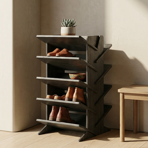 Nouvelle arrivée : Meuble de rangement moderne en bois, étagère à chaussures inclinée à niveaux, panneau latéral vertical, organisateur pour entrée et couloir - Product Image 1