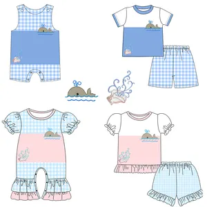 Maxine Hot Sale Summer Kid's Clothing Whale Applique Newborn Costume 2 pcs T-shirt Casual Baby Boy Sets