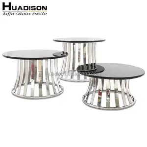 Huadison Restaurant Equipment Decorative Silver Stainless Steel Round Glass Plate Food Display Stand