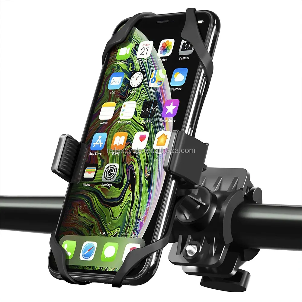 Rallux-Soporte de teléfono para bicicleta eléctrica, portateléfonos para bicicleta eléctrica, rotación 360, antideslizante, mecánico, estable, sujeción, color negro