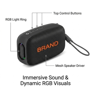Portable Bluetooth Boombox Speaker Mesh Driver RGB Light <b>Ring</b> Top Control Buttons Custom Branding Audio - Product Image 2