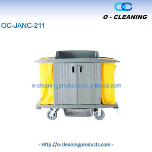 Carro de limpieza de plástico resistente O-Cleaning, carro de mano de utilidad de <span class=keywords><strong>conserje</strong></span> rodante, carro de servicio de limpieza de habitación de hotel con bolsa - Product Image 3