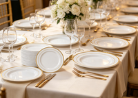 Assiettes en plastique blanches réutilisables à double bord doré, assiettes rondes en plastique résistantes pour mariage, anniversaire, banquet, restauration