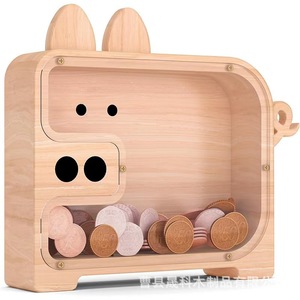 Hucha de madera con forma de cerdo para niños, caja de ahorro, regalo, almacenamiento, decoración - Product Image 2