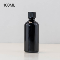 Bouteille d'huile essentielle en verre noir brillant de 5 ml, 10 ml, 15 ml, 20 ml, 30 ml, 50 ml, 100 ml avec col à vis et bouchon en plastique noir